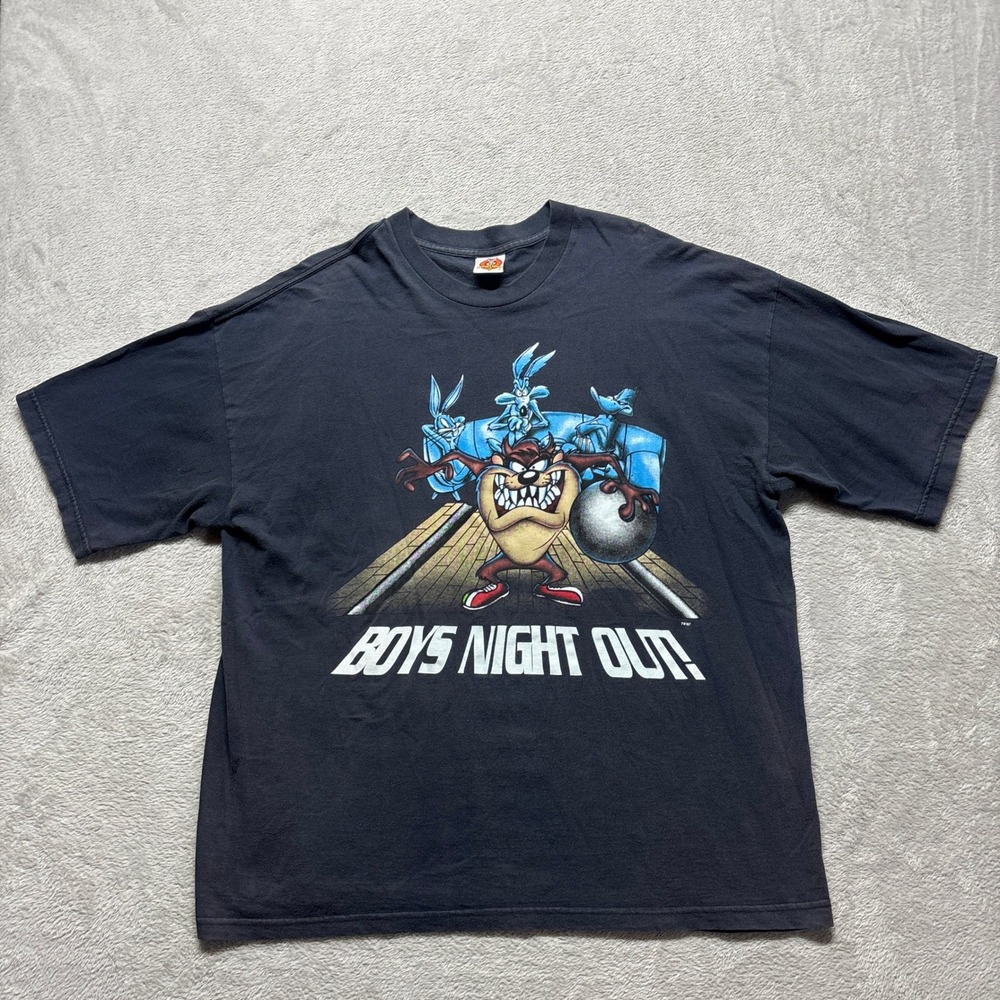 VTG Looney Tunes T-Shirt Mens XL Boys Night Out Black Taz Bowling